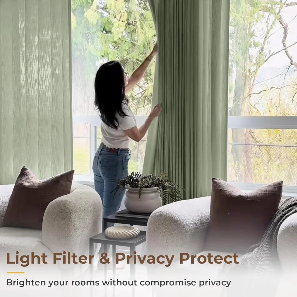 Pinch Pleated Linen Curtains for Living Roomt, Pack of 2 Light Filtering Drapes with Hooks