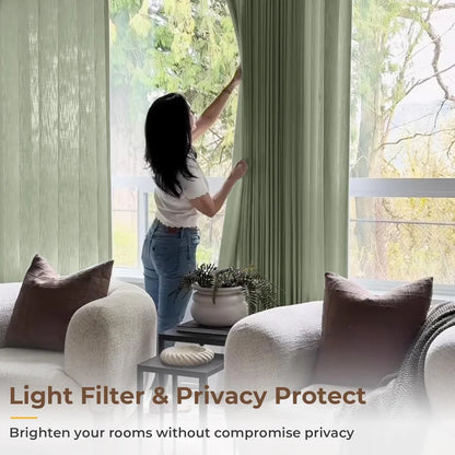 Pinch Pleated Linen Curtains for Living Roomt, Pack of 2 Light Filtering Drapes with Hooks