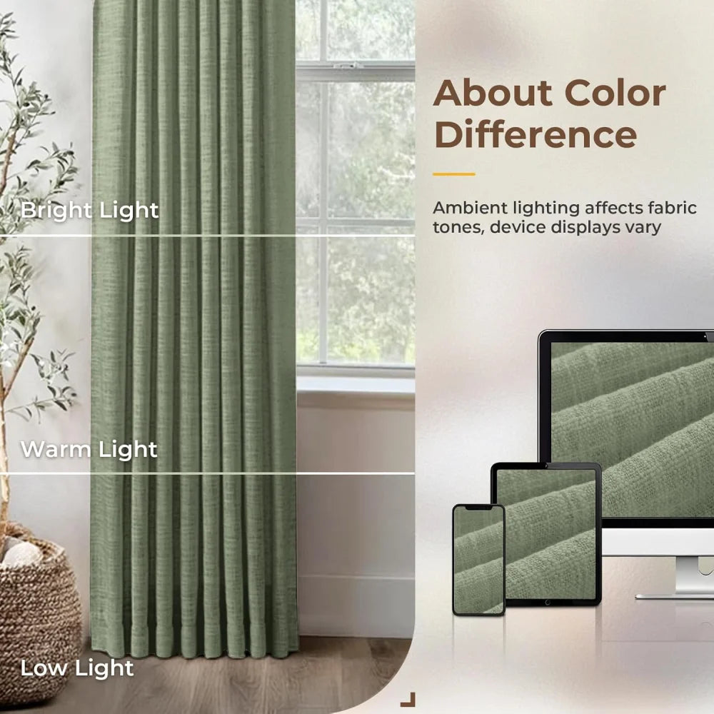Pinch Pleated Linen Curtains for Living Roomt, Pack of 2 Light Filtering Drapes with Hooks
